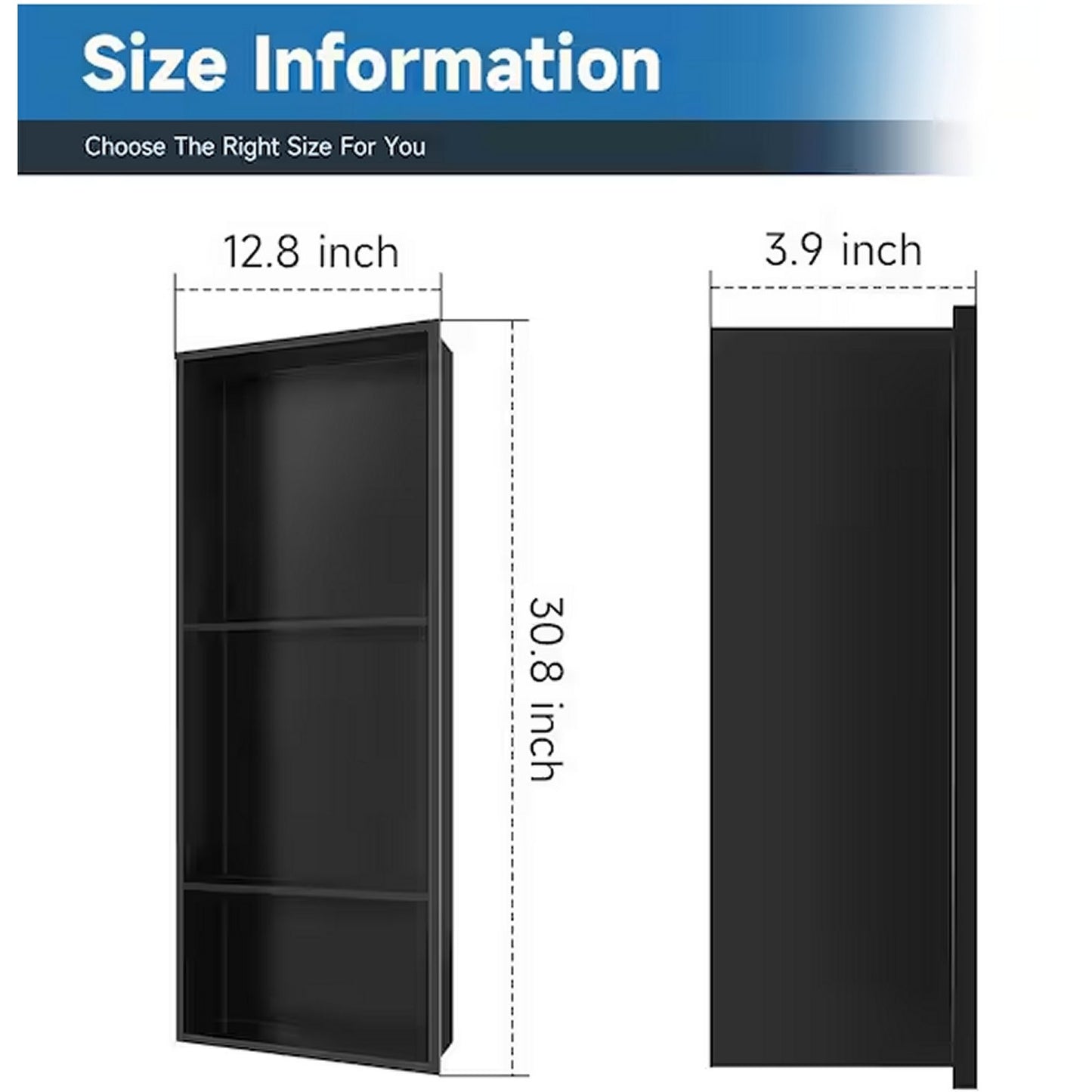 HOMEMYSTIQUE Stainless Steel Shower Niche – Matte Black – 13"W x 31"H x 4"D