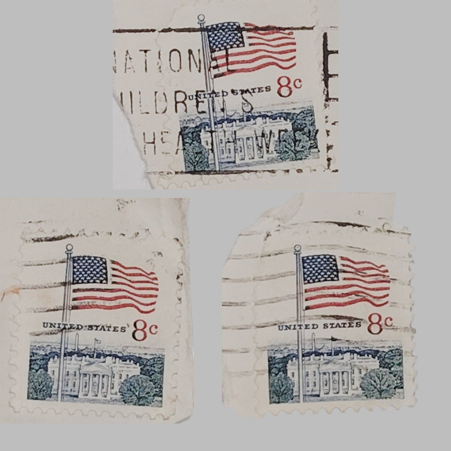 1971 Flag & White House – 3 Used 8¢ Stamps – Huck Press – Redesign of 1963 Issue