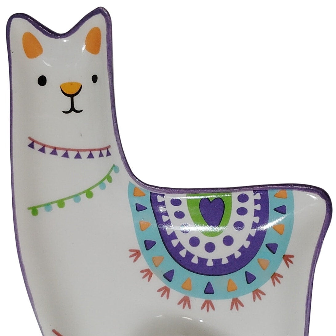 Modern Expressions Ceramic Llama Dish – Multicolor Decorative Tray 6" x 4"