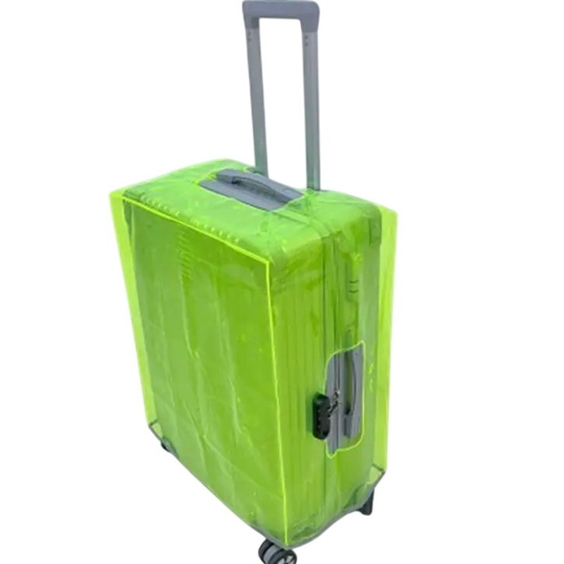 17"–20" PVC Luggage Protective Cover – Transparent Yellow/Green w/ Built‑In Lock