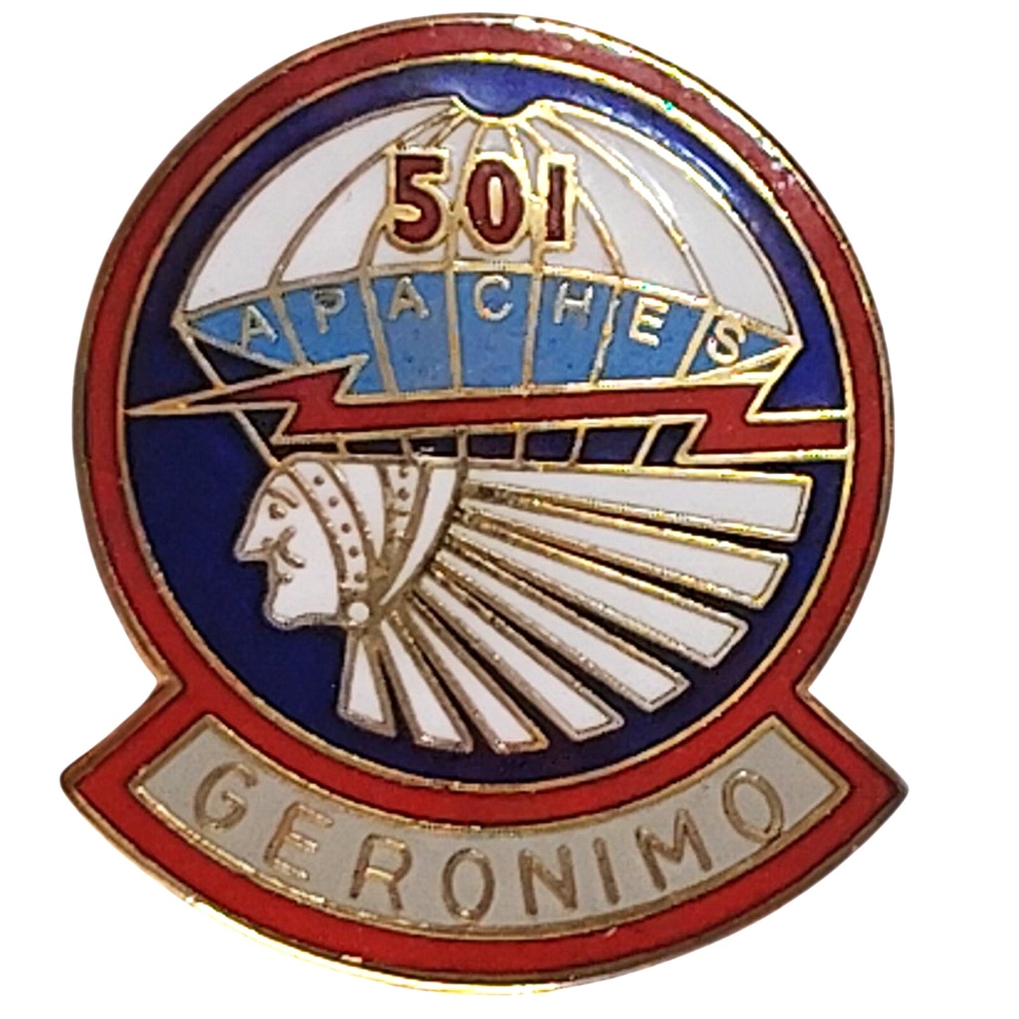 501st Airborne Geronimo Novelty Biker Jacket Hat Lapel Pin 1‑1/8" × 1", VTG NOS
