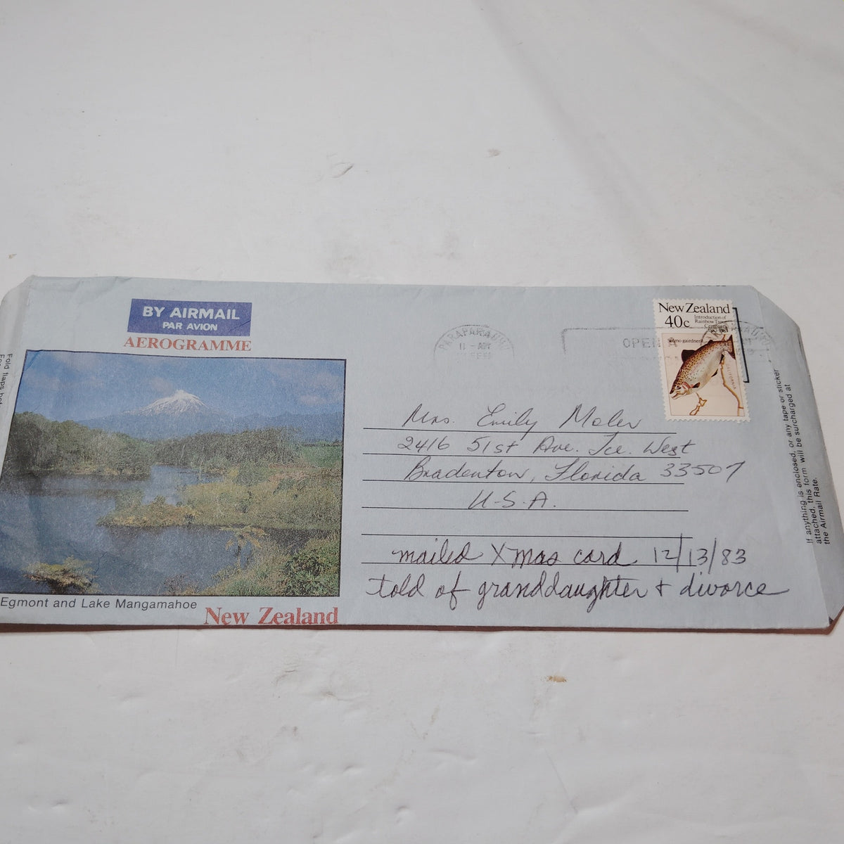 1983 New Zealand Aerogramme Cover 40c Trout Stamp Papakura Airmail Letter