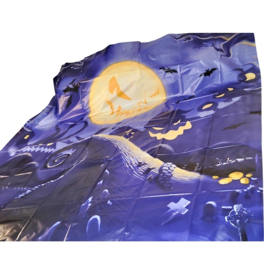 Halloween Nightmare Backdrop 6x6 ft Spooky Moon Cemetery Scene w/ Letter Banner