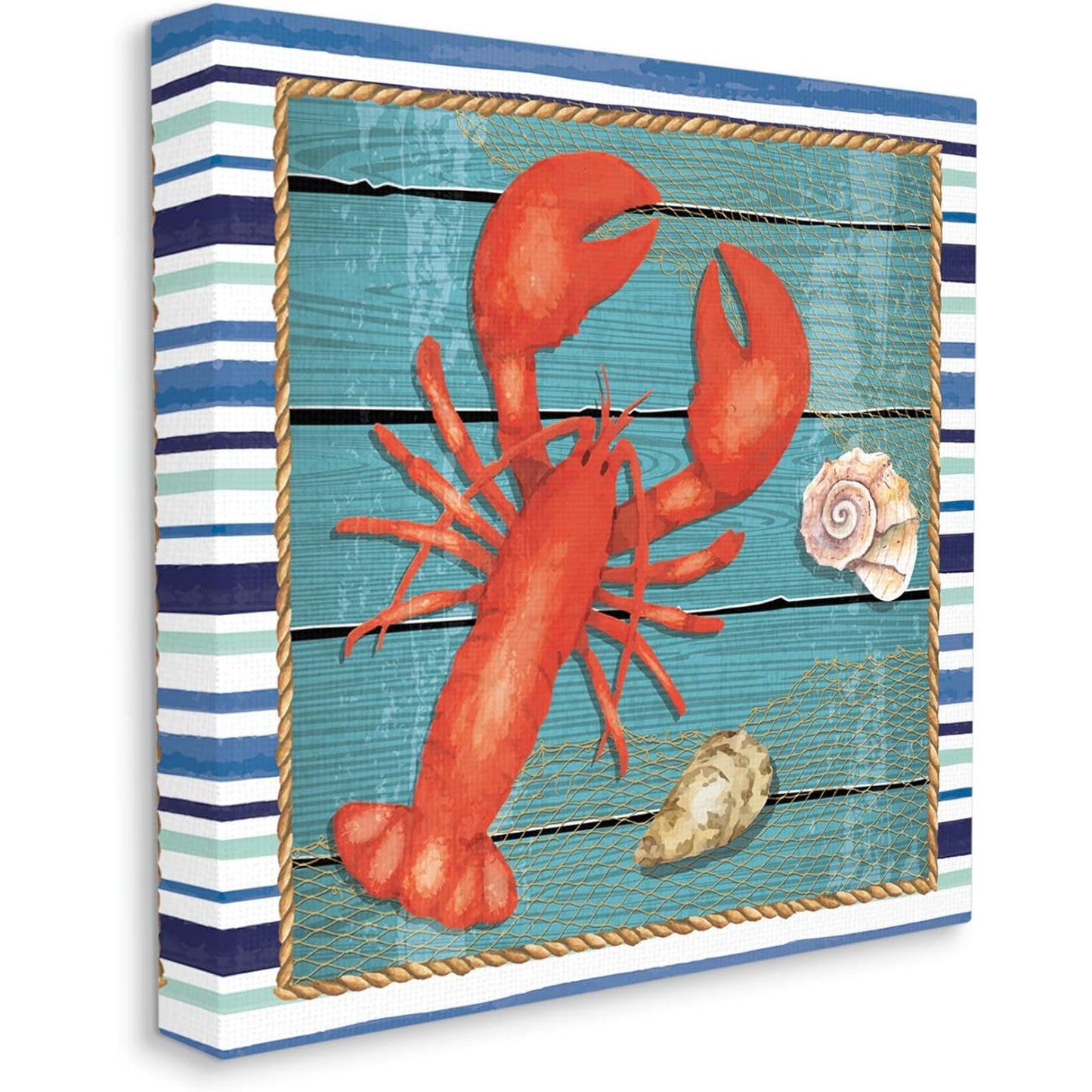 Lobster & Shells 17 x 17" Stretched Over Wood Canvas Art Print, Design by ND Art