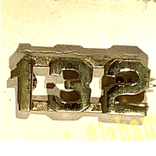 Early/Mid 1900s Brass C-Clasp Number "132" Collar Device 3/8"H Hat / Lapel Pin