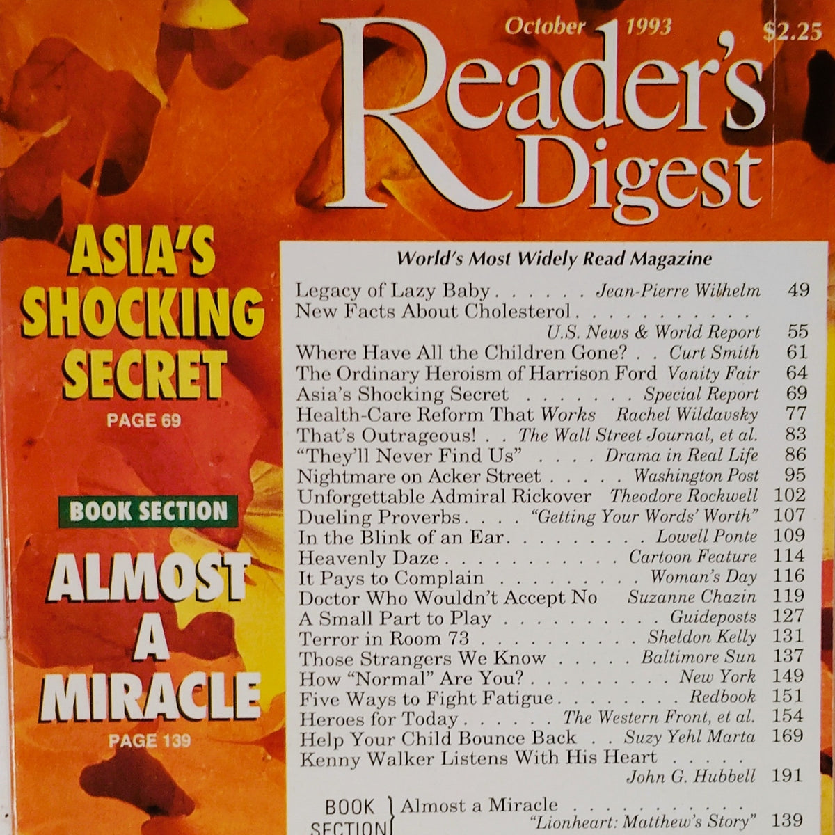Reader's Digest October 1993 Asia's Shocking Secret Vintage Magazine