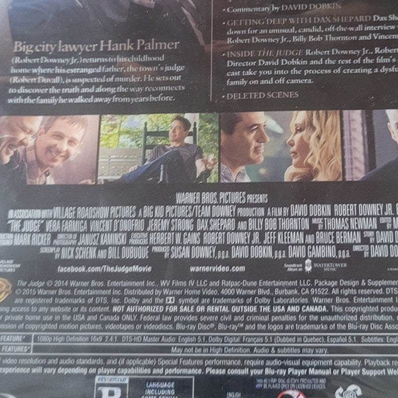 The Judge Blu-ray Legal Drama Robert Downey Jr Robert Duvall Courtroom Film 2014