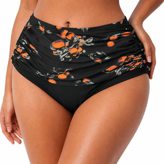 Cocoship Floral High Waisted Bikini Bottoms Ruched Swim Retro Style Medium