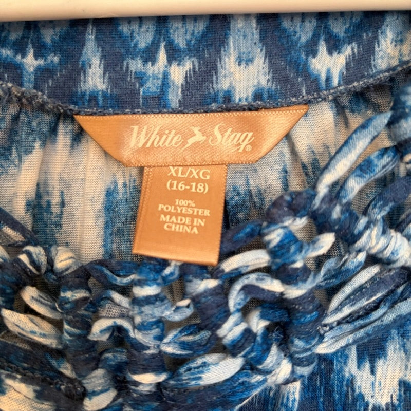 White Stag Women's XL Blue & White Stripe Long Sleeve Top - Ruched Neckline