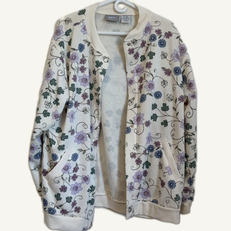 Blair 2-Piece Floral Cardigan Jacket & Purple Knit Top Set Women's Size L