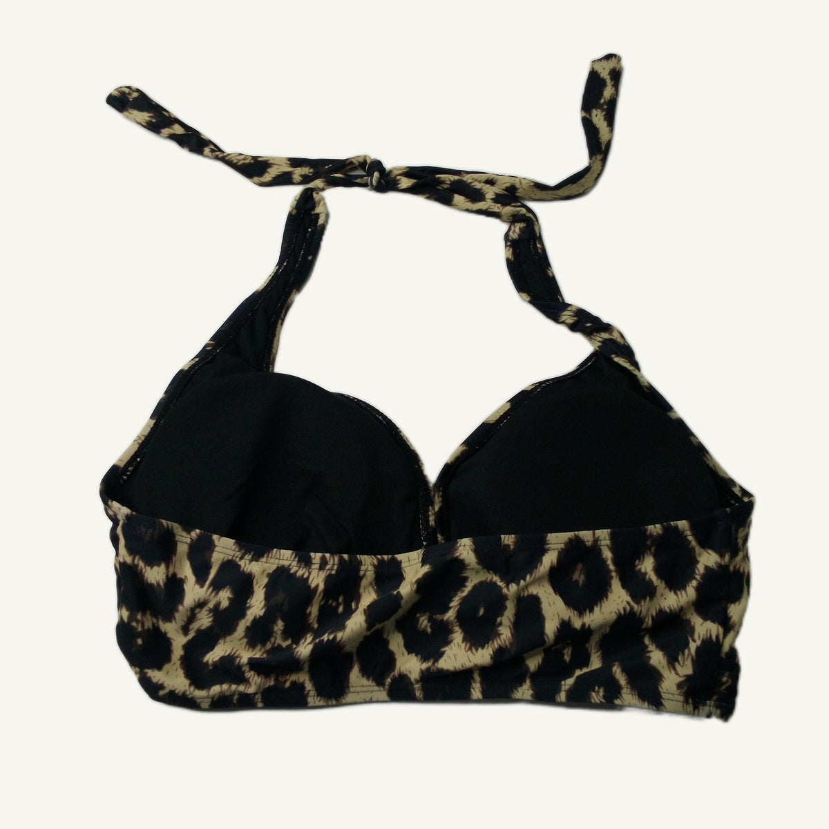 Leopard Print Halter Bikini Top Size XL Black Brown Lined Swimwear Triangle