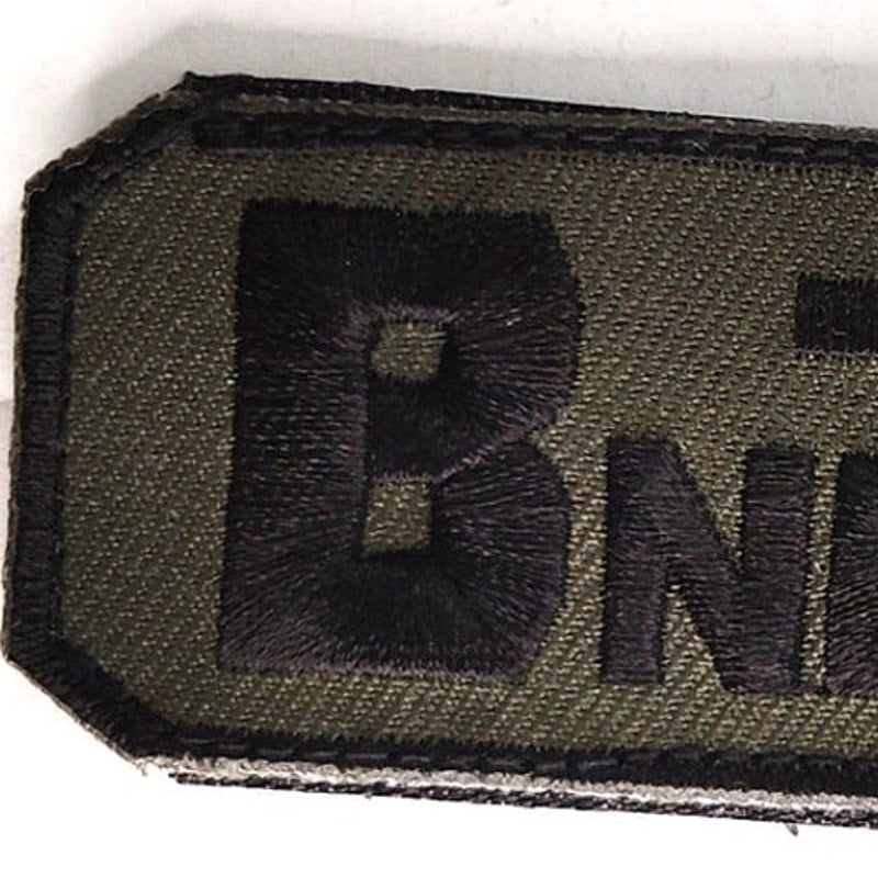 B‑ NEG Blood Type Novelty Patch Subdued Black on Green 2‑1/2" × 1‑1/4" Hook Back