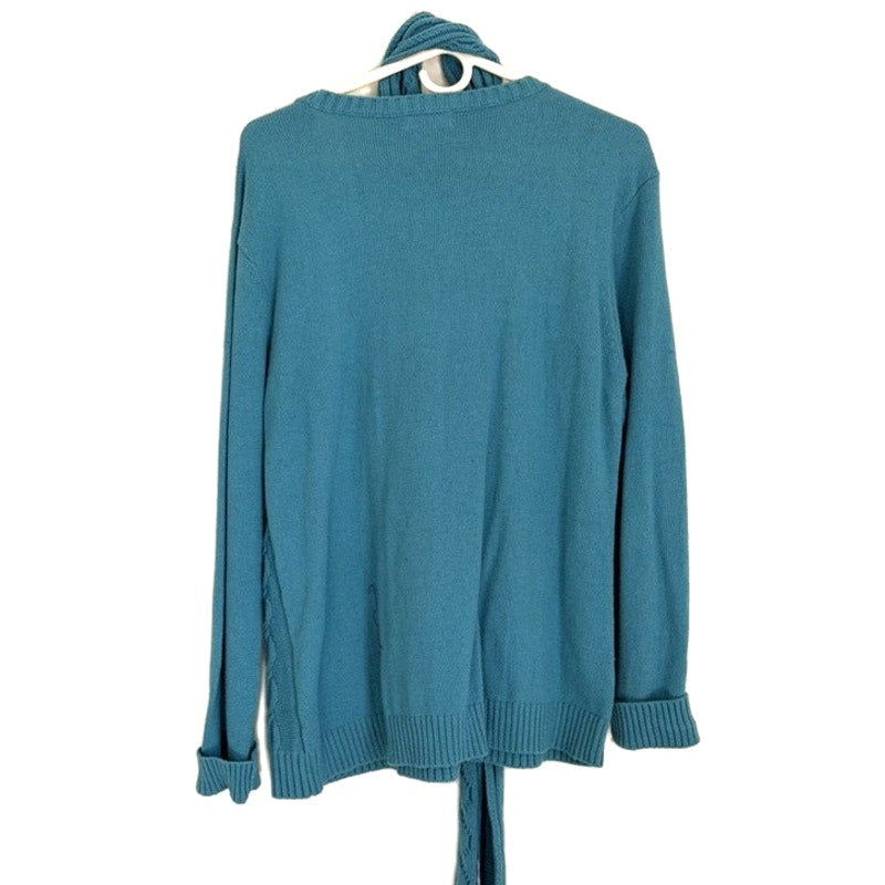 Appleseed's Women's Teal Cable Knit V-Neck Sweater & Matching Scarf XL