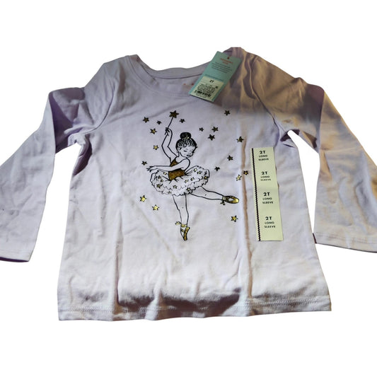 Cat & Jack Toddler 2T Girls' Glitter Ballerina Long Sleeve Graphic T-Shirt | Light Lavender/Purple