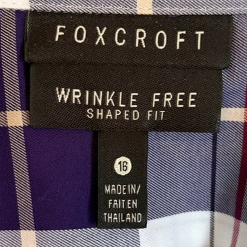 Foxcroft Wrinkle Free Plaid Button-Up Shirt & Purple Tank Top Set XL 16