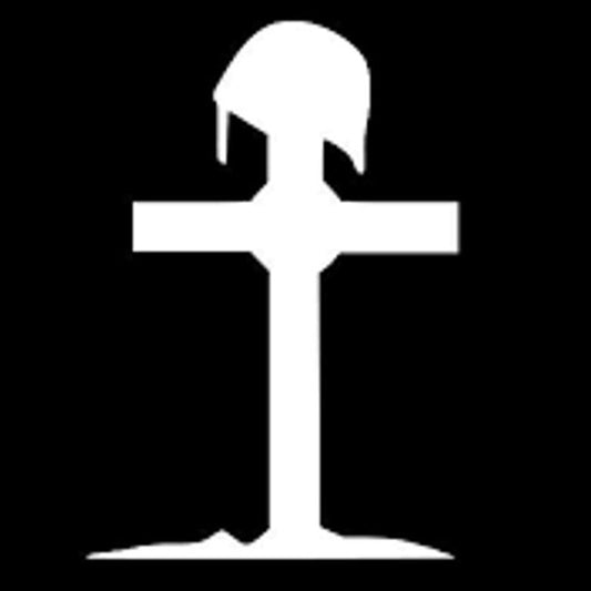 Soldier’s Cross Vinyl Decal Novelty White Vintage NOS 7" × 5"