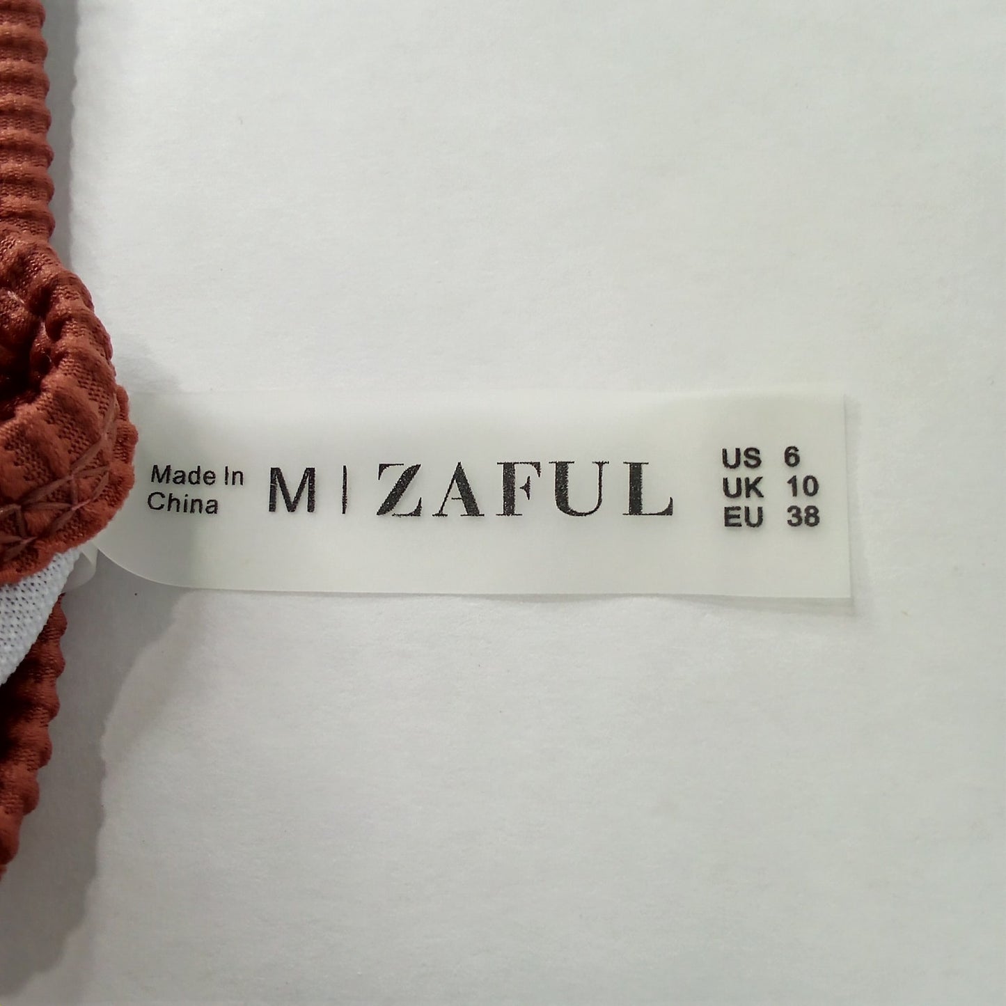 Zaful Burnt Orange Ribbed Bikini Bottoms High Cut Swim Stretch, Med (US 6)