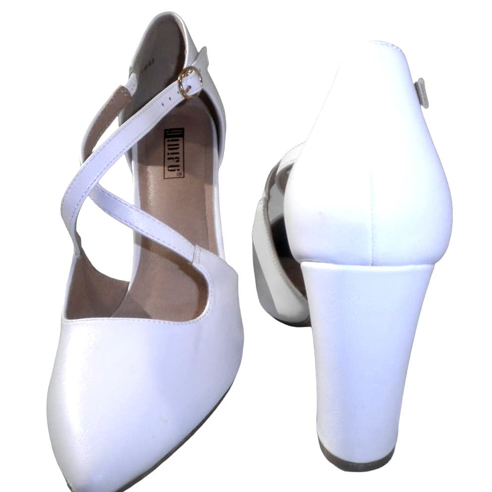 Closed Pointed Toe Chunk High Heel, 8.5, Crossed Strap D'Orsay Dress Shoes