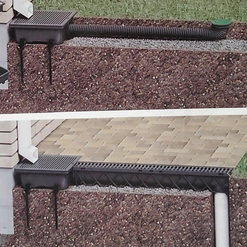 RELN 13"Sq. x 5"H Low Profile Catch Basin Kit (Black Plastic, Grate Included)