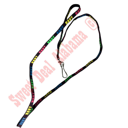 Navy Multi-Color Lanyard, 5/16"W, with End Clip for Badge or Keyring 17"L (34")