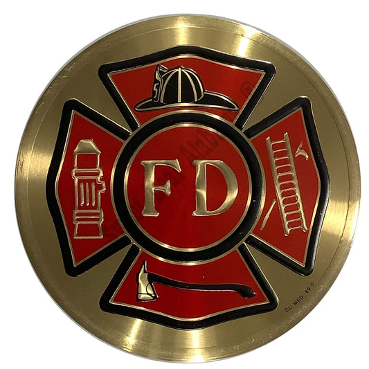 Vintage 1989 Fire Department Medallion, 4"D, Embossed Details, 3M Back Adhesive