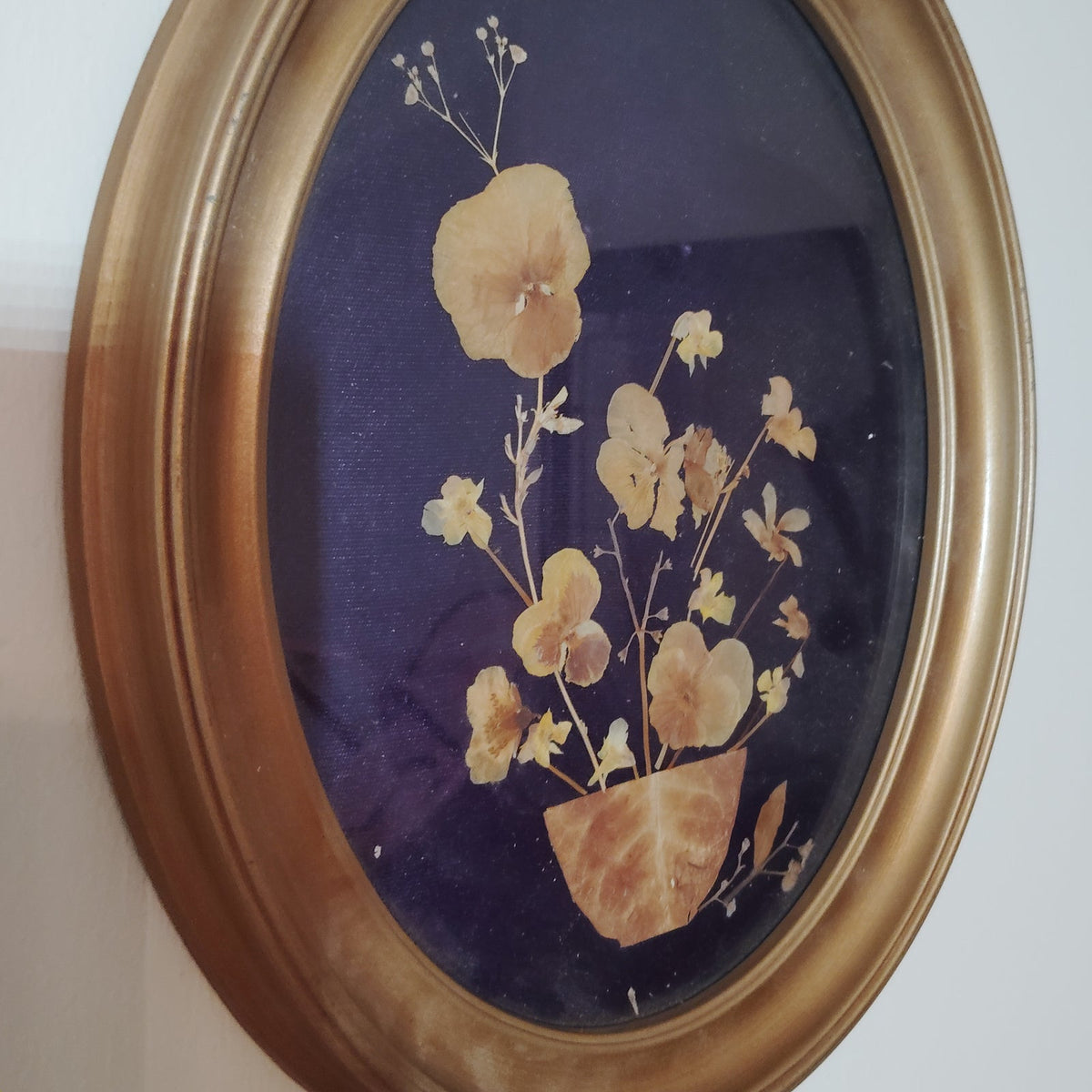 Vintage Oval Gold Frame Pressed Dried Flowers Botanical Wall Art 12x10 Easel