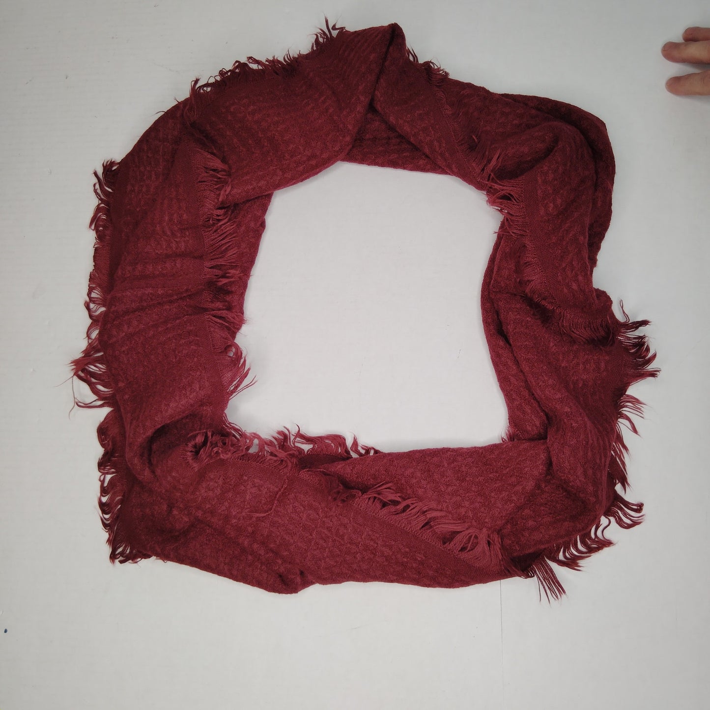 Lucky Leaf Loop Infinity Scarf w/ Tassles, 100% Viscose, Solid Burgundy