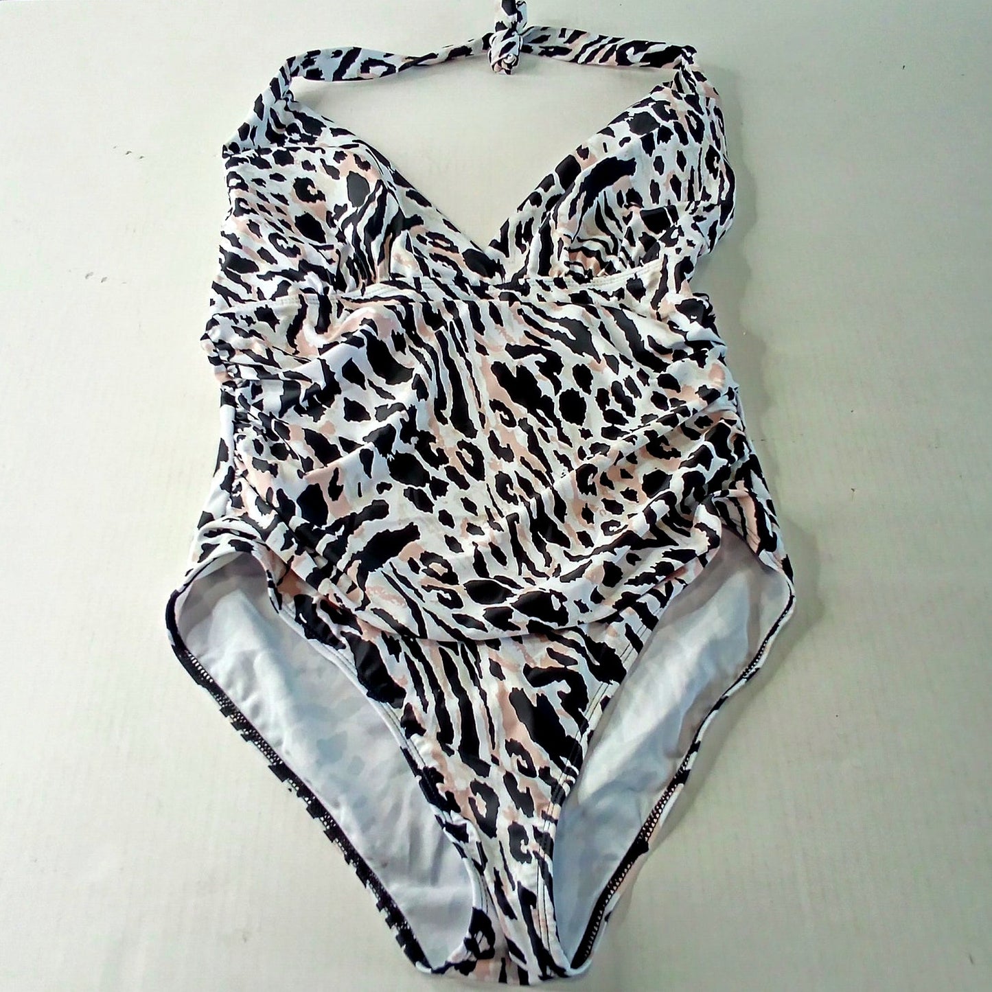 Zexxxy Tummy Control One‑Piece Swimsuit Leopard Zebra Print Halter M (8-10)