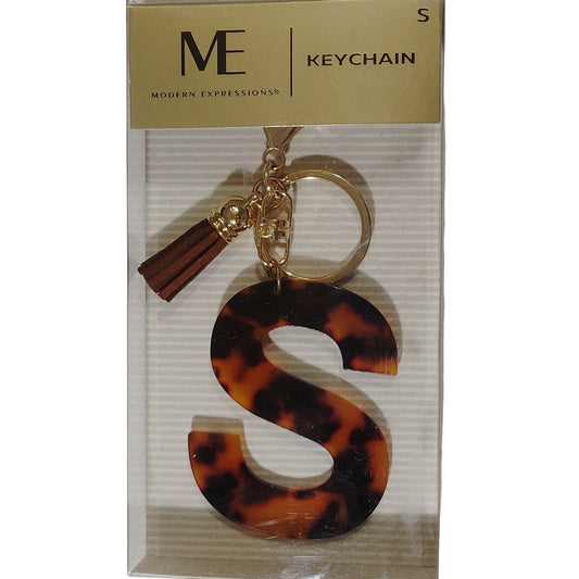 Modern Expressions Keychain – Letter “S” Brown Marble Tassel Fob