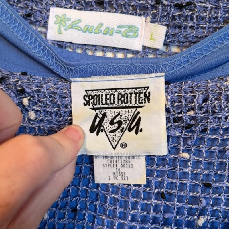 Lulu-B Sheer Knit Cover-Up & Spoiled Rotten Blue Tank Top Set 16/L 2PC