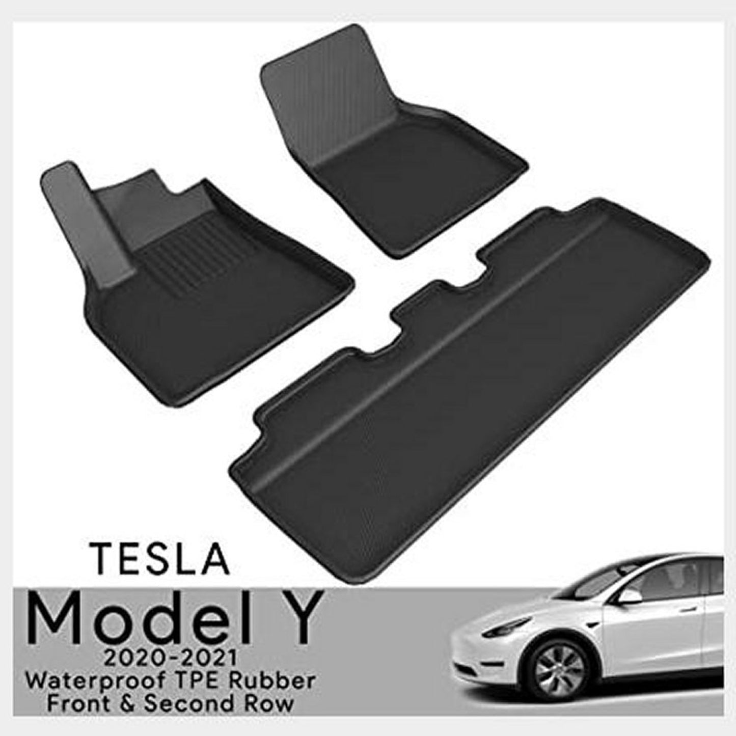 HD Tesla Model Y Mats 2020 2024 - XPE Rubber -Black (Front and Second Row Mats)