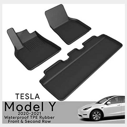 HD Tesla Model Y Mats 2020 2024 - XPE Rubber -Black (Front and Second Row Mats)