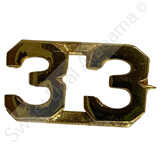 WWI Era Numeric "33", Brass Military C-Clasp Hat / Lapel / Collar Pin 3/8"H