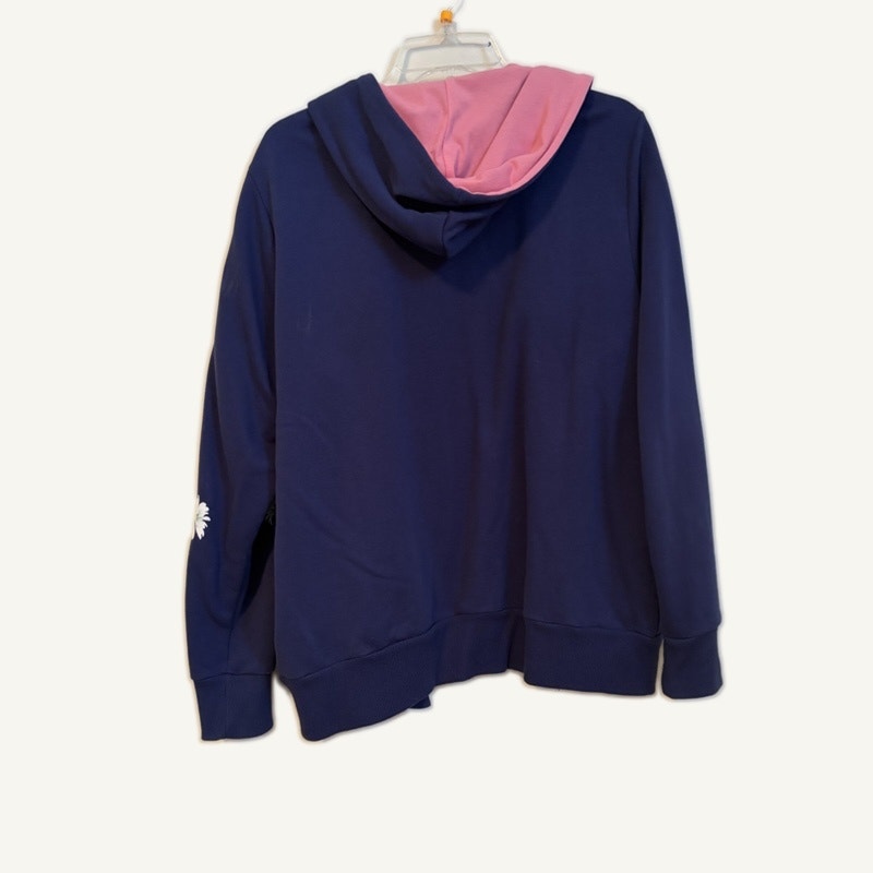 Blair Women's L Pink & Navy 3PC Floral Embroidered Sweat Set Cotton Blend