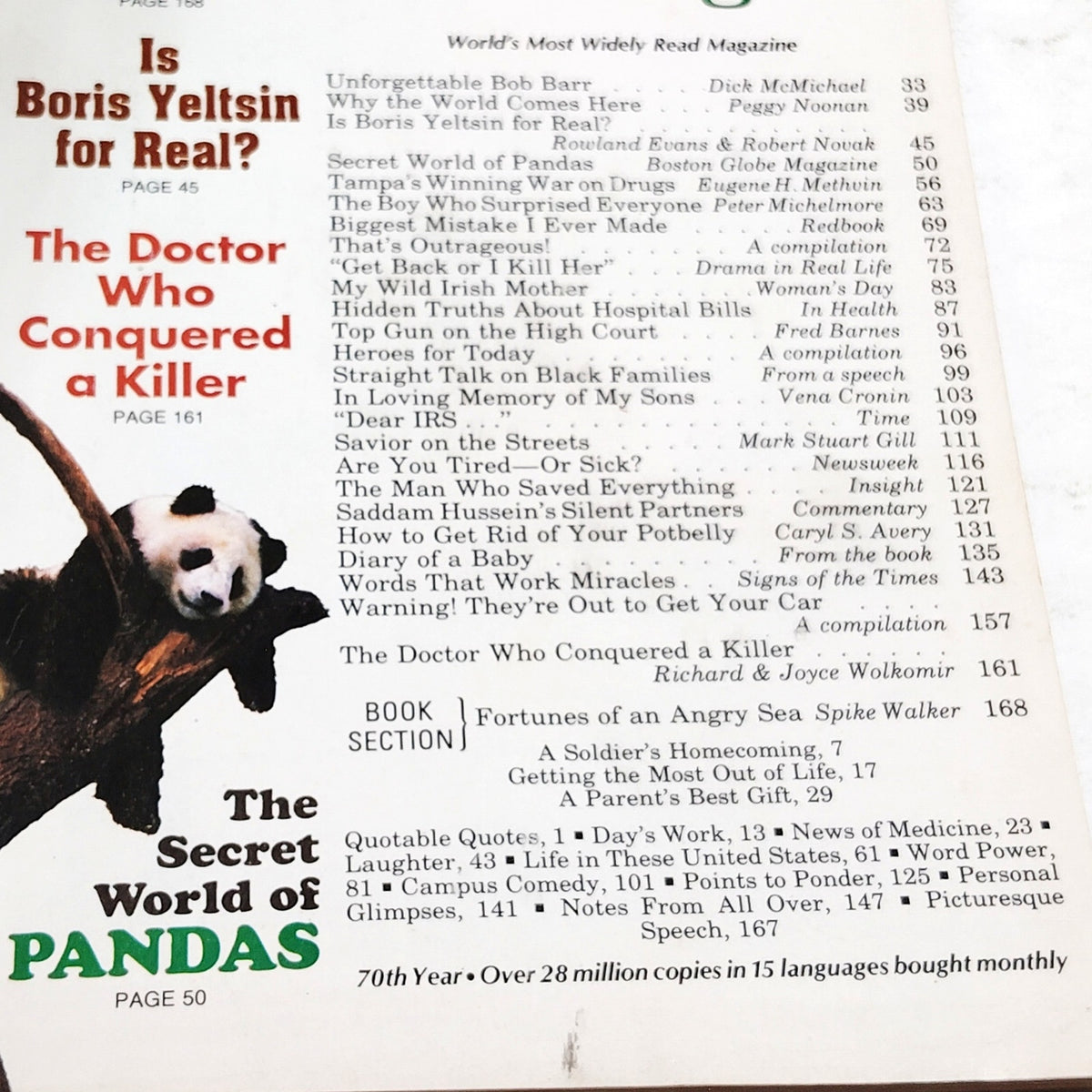 Reader's Digest Magazine July 1991 Vintage Back Issue - Panda Cover
