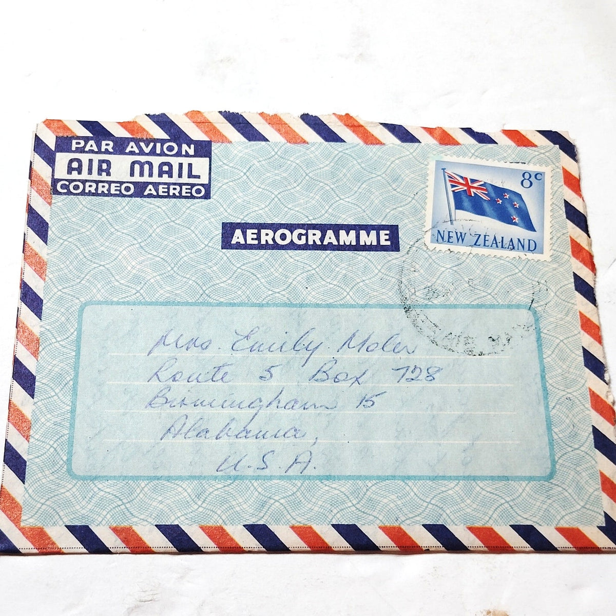 New Zealand 1968 Aerogramme 8c Flag Stamp Airmail Cover to USA NZ Post