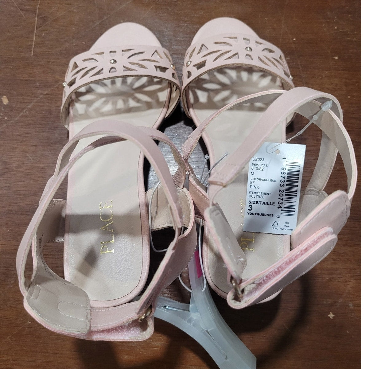 Children’s Place Girls’ Pink Gladiator Heel Sandals – Perforated, Size Youth 3
