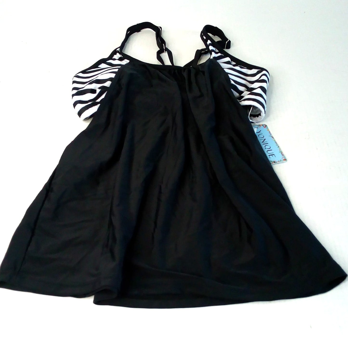 Yonique Black Zebra Blouson Tankini Top Flowing Fit Print Straps Women’s Medium