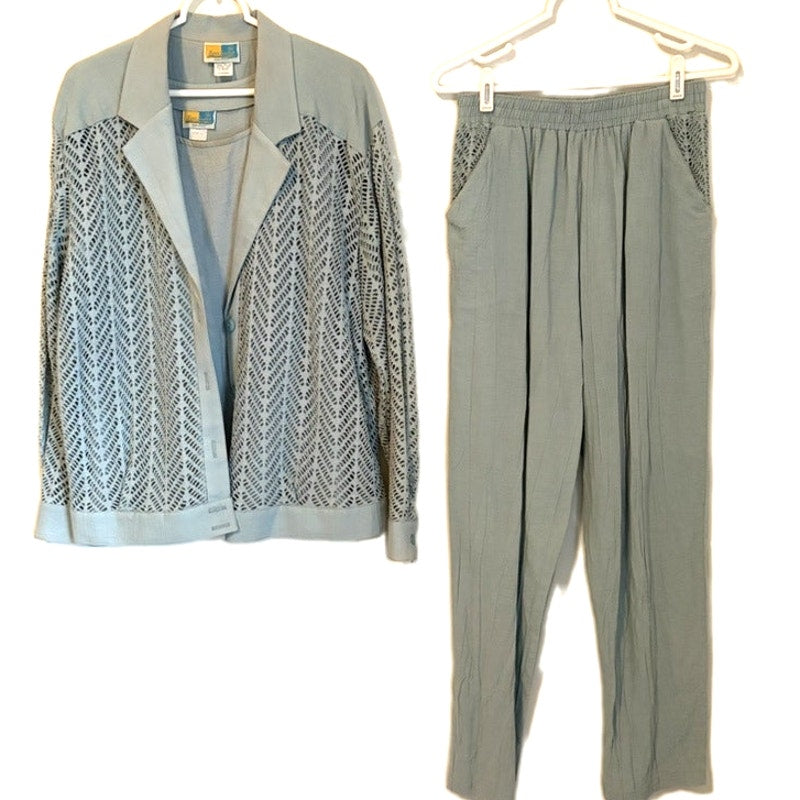 Vintage Sea Suns 3-Piece Matching Set L Blue Tank Cover-Up Pants USA Made