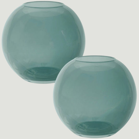 Room Essentials Glass Round Vase Green – 2‑Pack – 6" Diameter Each
