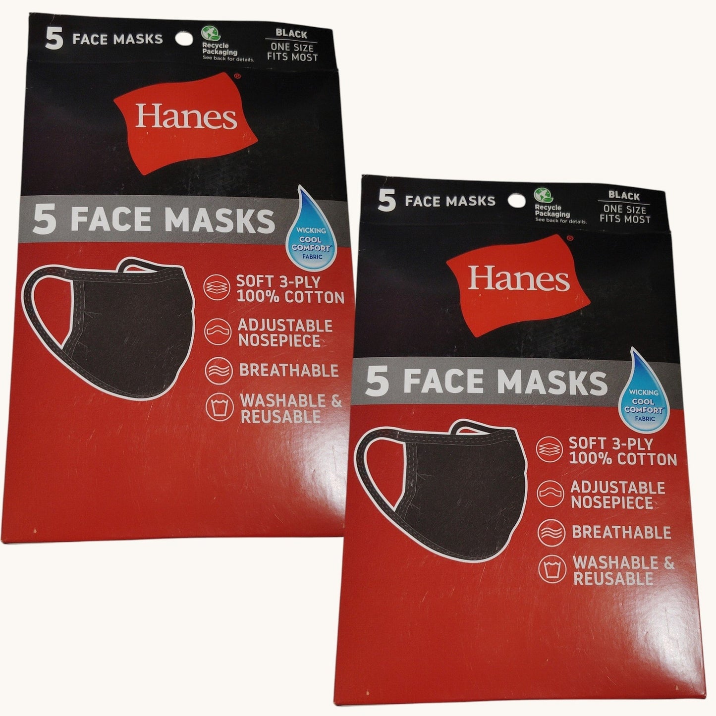 Hanes 100% Cotton Adult Face Mask 10‑Pack Black Unisex
