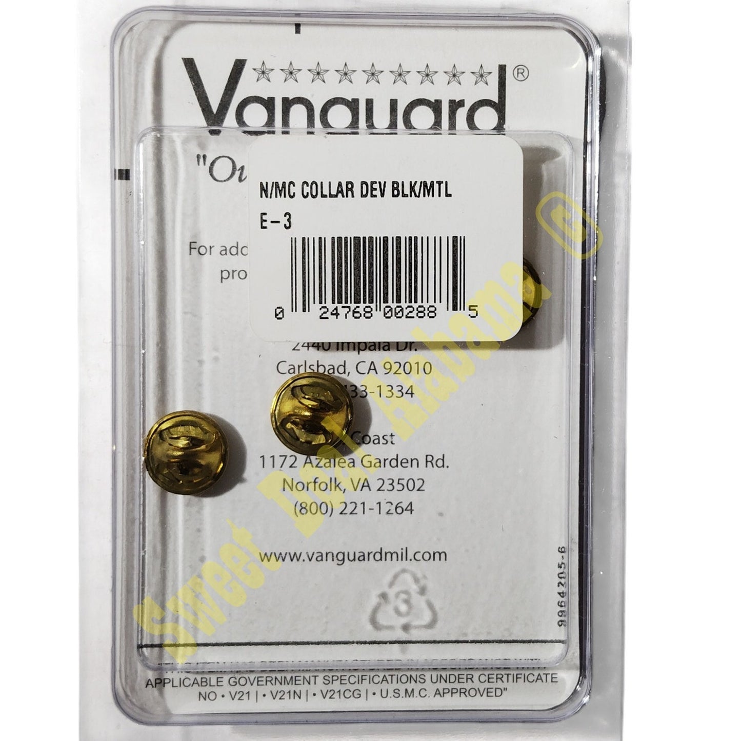 Subdued Navy, Marine Seaman (E-3) Collar Device Pin Set, Black, 7/8"H x 7/8"W