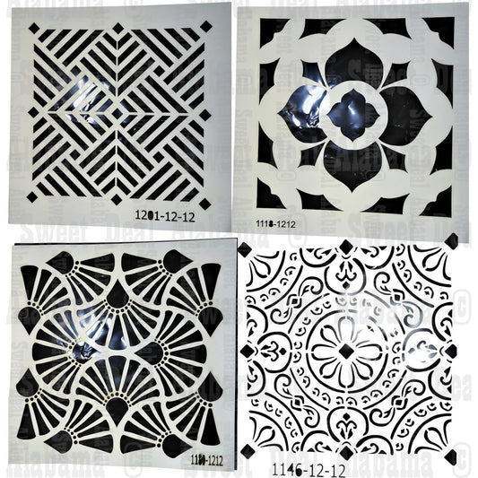 Kayra Decor Damask Wall Stencils 12x12 – 4 Designs (1180, 1196, 1118, 1201)