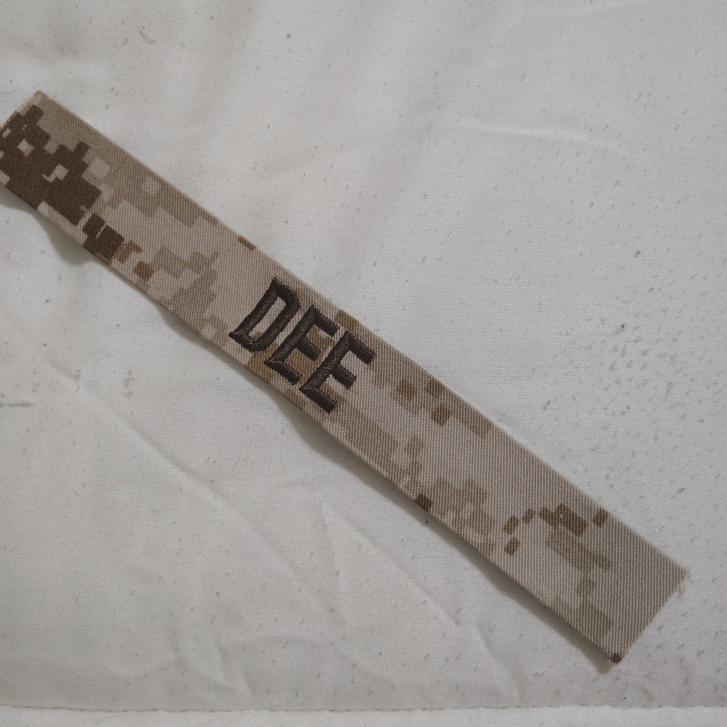 Name Tape “DEE” – Desert MARPAT – 7.75" × 1" TE Sew‑On – Novelty Sew-On Patch