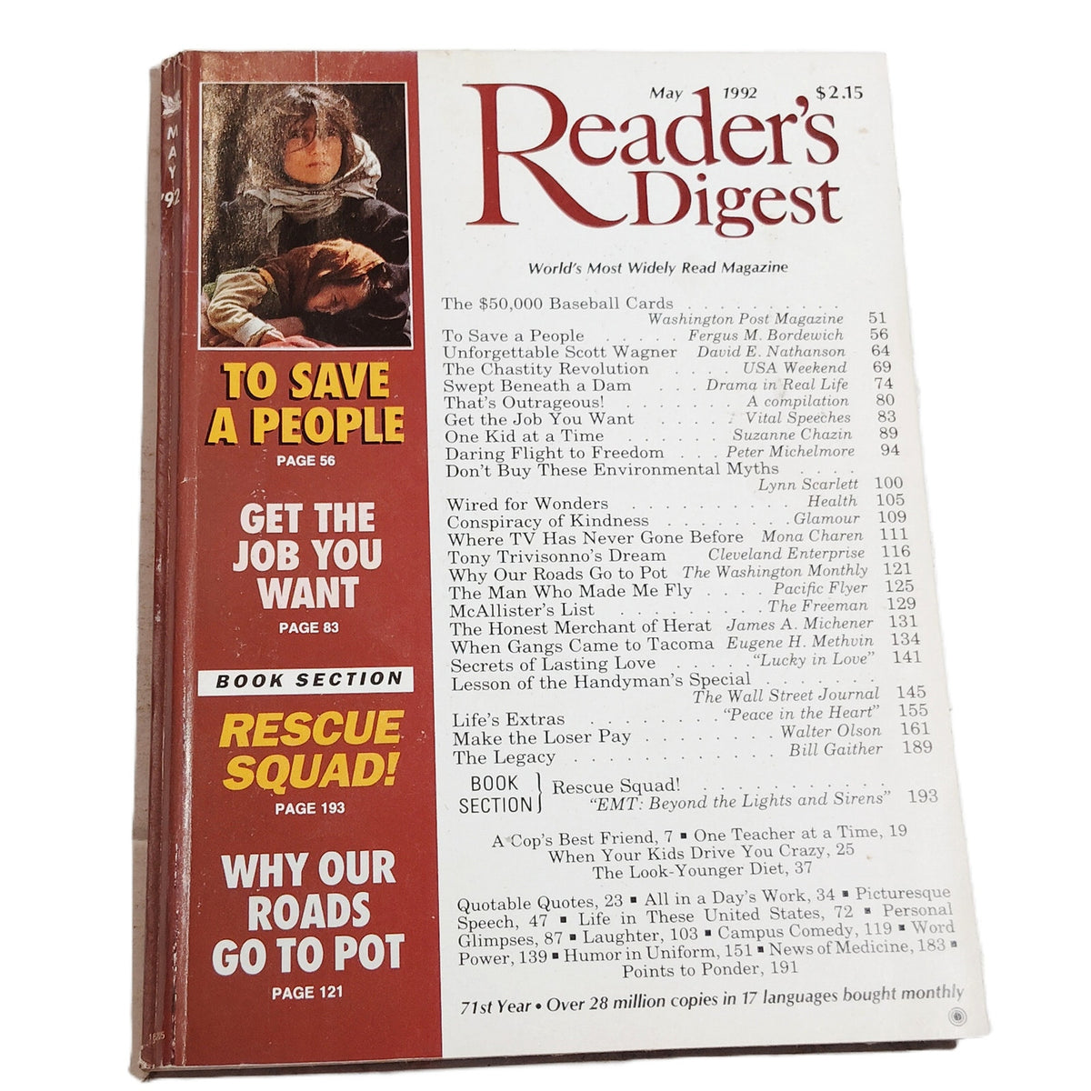 Reader's Digest May 1992 - To Save a People / Rescue Squad! Vintage Magazine