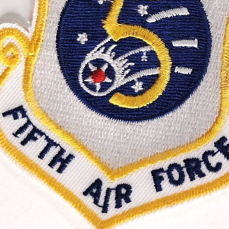 USAF 5th Air Force Patch Rare White Background 3" Sew‑On, Embroidered