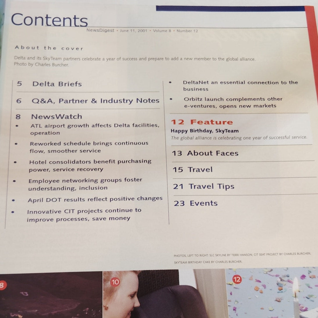 Delta News Digest - June 11, 2001 - "Happy Birthday SkyTeam" Airline Magazine