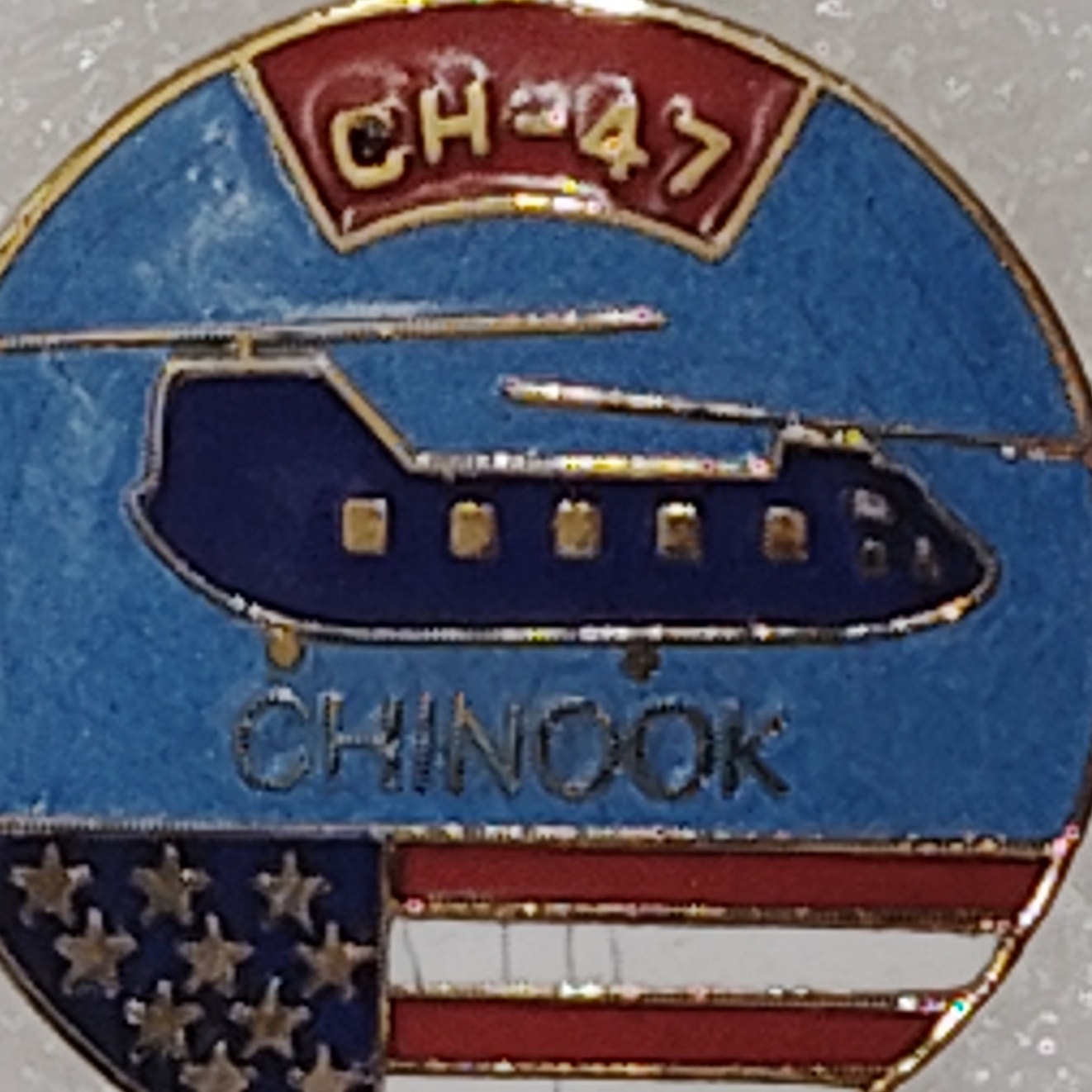 CH-47 Chinook Helicopter & American Flag Novelty Hat/Lapel/Brooch Pin, Metal