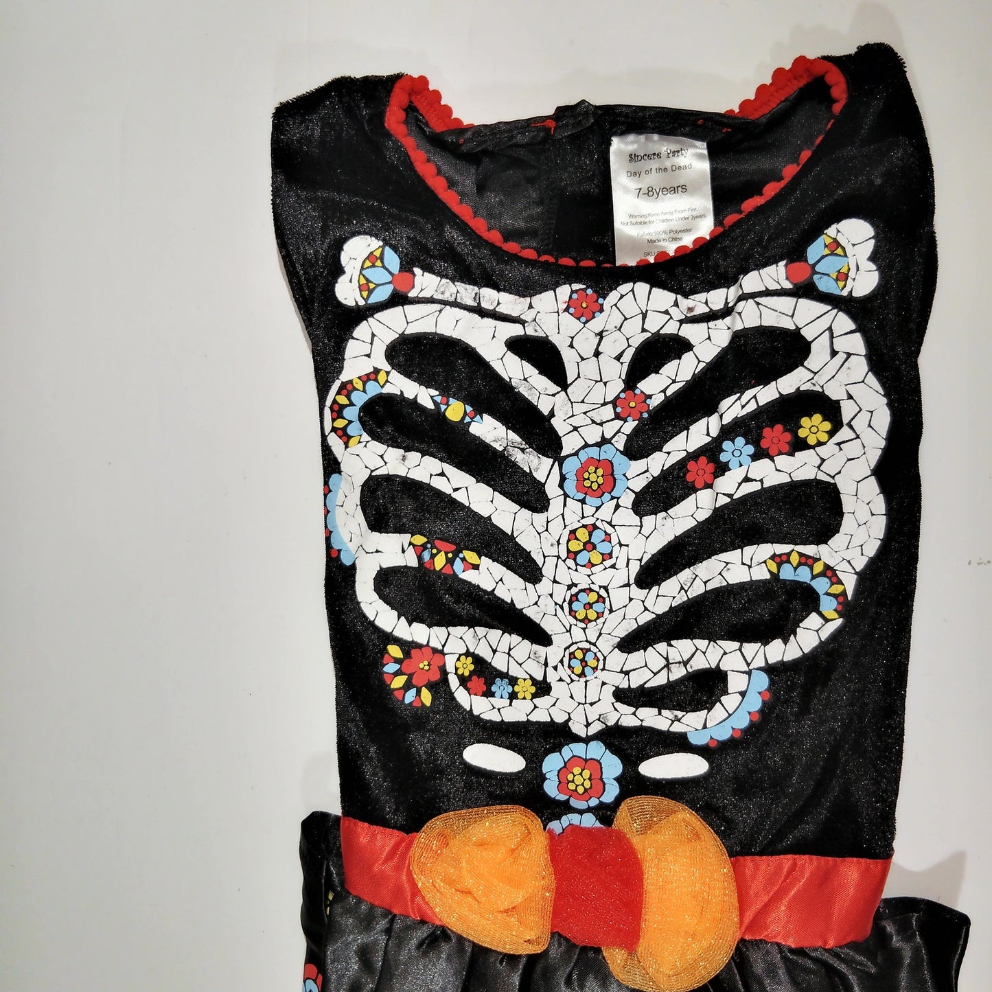 Girls Day of the Dead Skeleton Dress – Size 7‑8 – Skull Print Halloween Costume