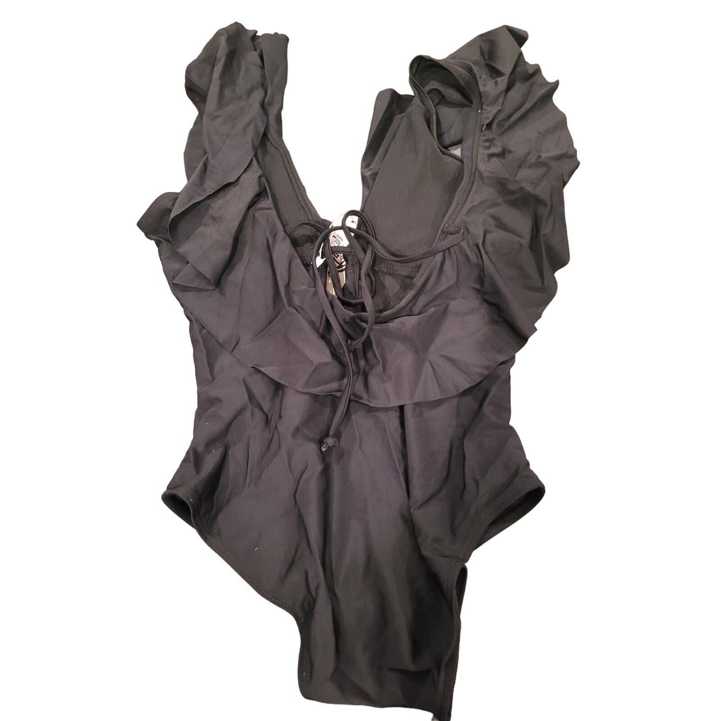 SPORLIKE One Piece V-Neck Ruffle Bathing Suit Padded Monokini, Blk, S (4-6)